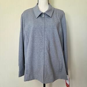 NWT Cathy Daniels 2X Sweatshirt Jacket Full Zip Pockets Rhinestone Studs Gray